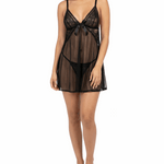 Woman wearing a black lace nightgown on a white background