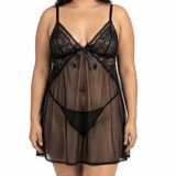 Woman wearing a black lace lingerie set on a white background