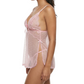 Woman wearing a pink sheer nightgown on a white background