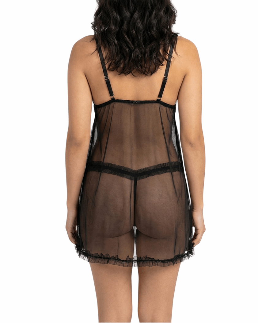 Black lace lingerie set on a white background