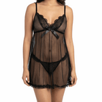 Woman wearing a black lace lingerie set on a white background
