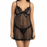 Woman wearing a black lace lingerie set on a white background