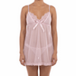 Woman wearing a sheer pink nightgown on a white background