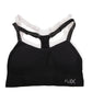 Black sports bra and white sports bra with 'FLEX' branding on a white background