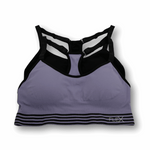 Purple sports bra with black accents and 'Flex' branding on a white background