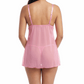 Woman wearing a pink lace babydoll lingerie on a white background