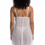 White sheer nightgown worn by a model on a white background