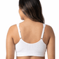 Woman wearing a white comfort bra on a white background
