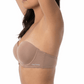 Woman wearing a mocha strapless bra on a white background