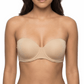 Woman wearing a nude strapless bra on a white background