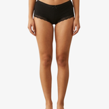 Black lace-trimmed briefs worn by a model, shown from the waist down against a plain white background.