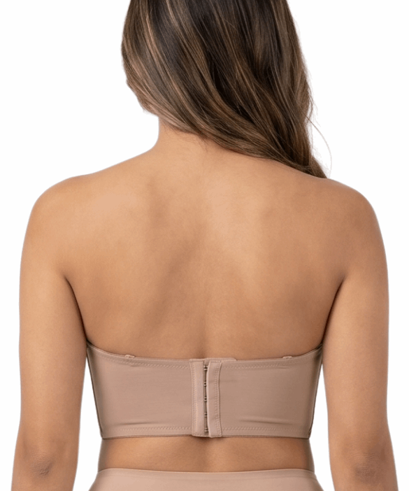 Beige longline bra on a white background