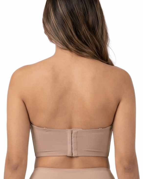 Beige longline bra on a white background