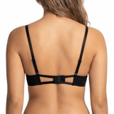 Black lace bra set on a white background
